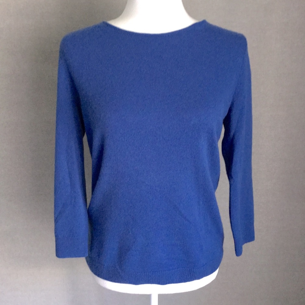 Talbots Blue Cashmere Keyhole Crew Neck Knit Sweater Size S